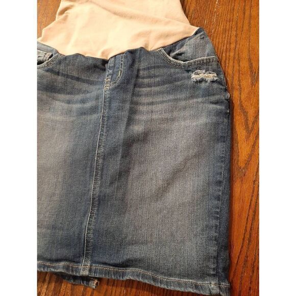 Small Maternity A Pea in the Pod Distressed Blue Denim Blue Jean Mini Skirt - Picture 2 of 7